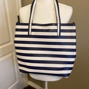 Blue and White Reversible Faux Leather Tote Bag